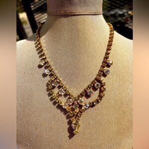 VINTAGE 1950s Exquisite High End Estate amber  Rhinestone AB Necklace 16” 28